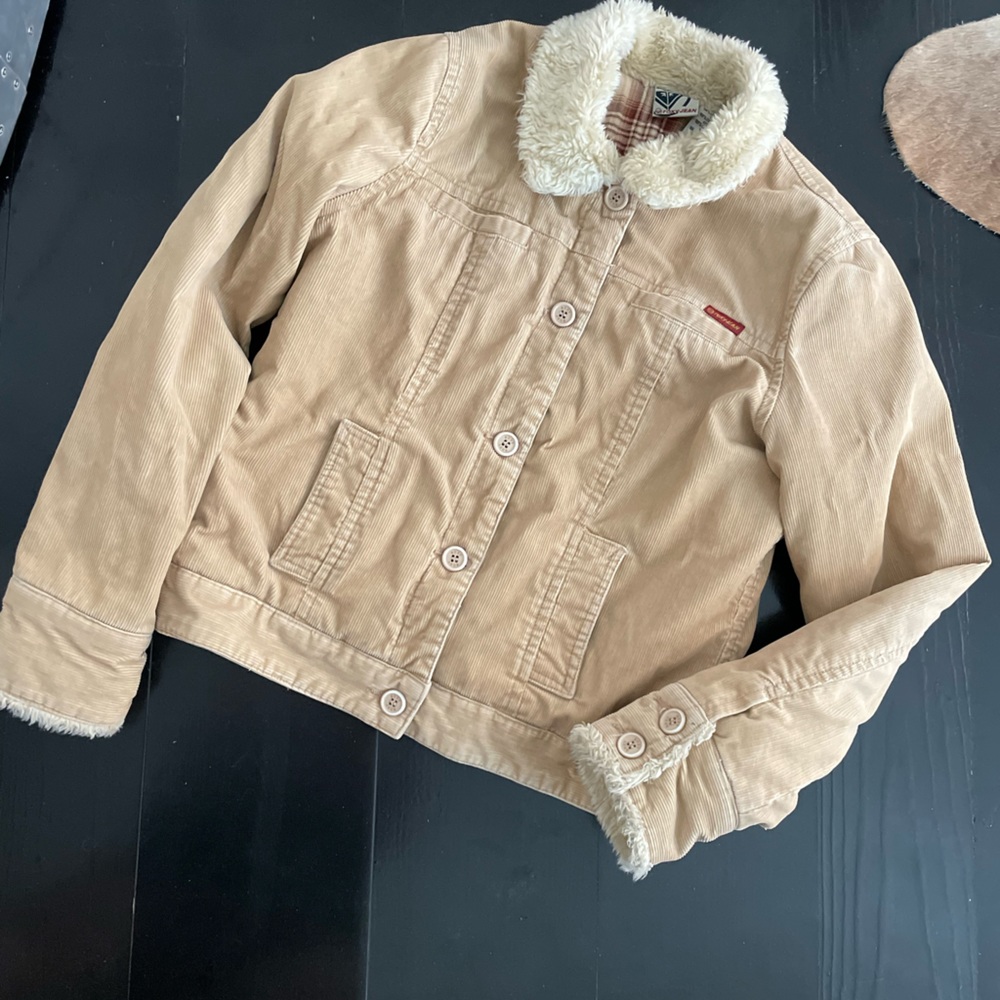 Roxy Jeans Tan Corduroy Jacket w Faux Fur Collar and Cuffs Size Large